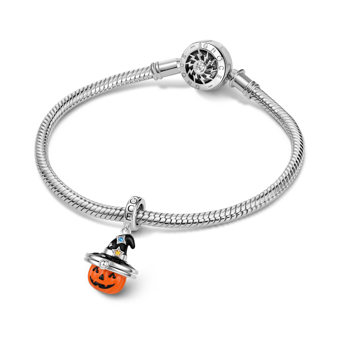 Gnoce Glow-in-the-dark Halloween Magic Pumpkin Engravable Locket Stopper Charm Platinum-plated Silver Blend_3