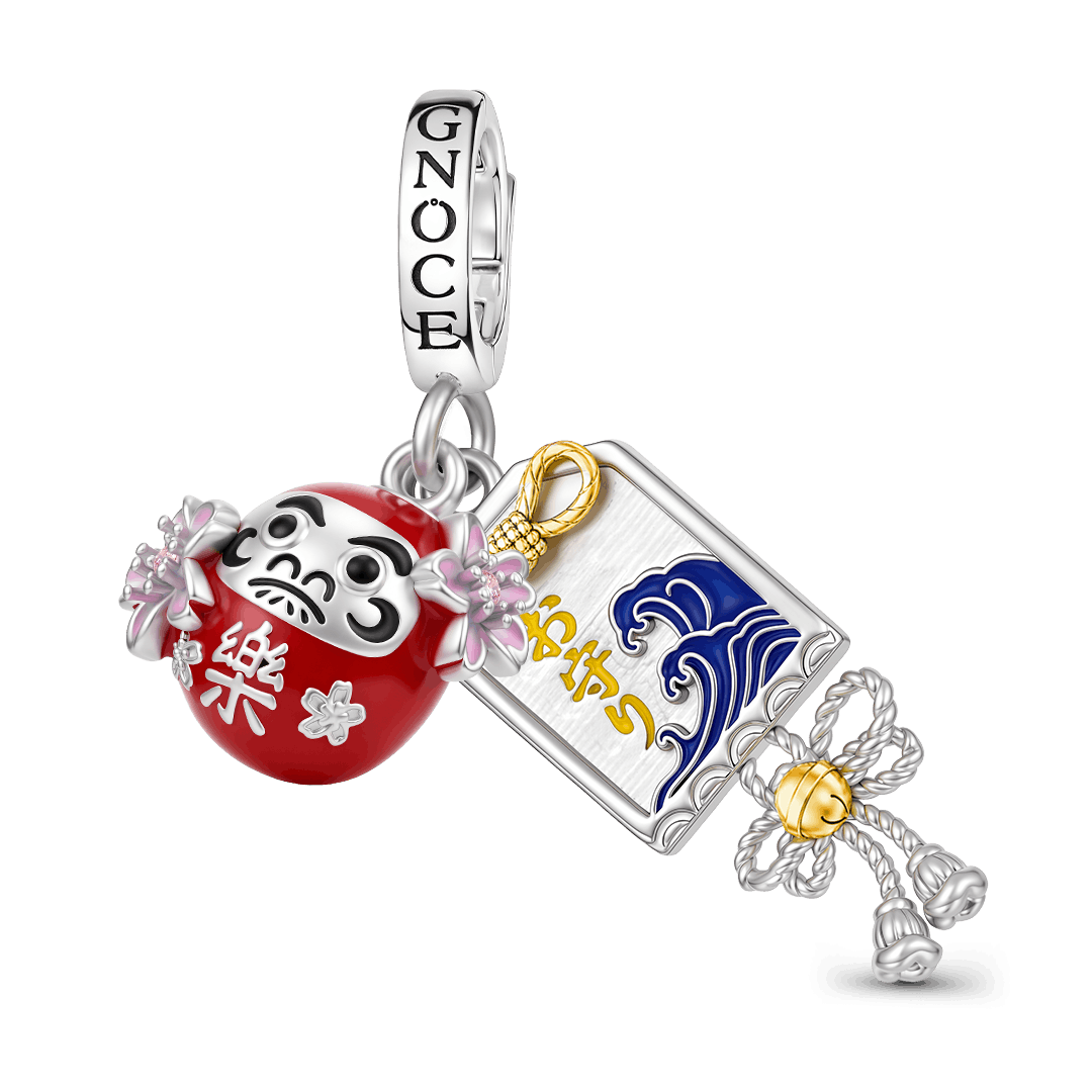 Gnoce Japanese Daruma Sakura Clasp Dangle Charm Platinum‑plated Silver Blend_5