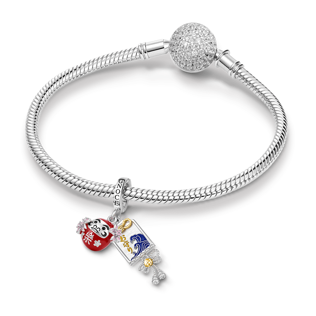 Gnoce Japanese Daruma Sakura Clasp Dangle Charm Platinum‑plated Silver Blend_3