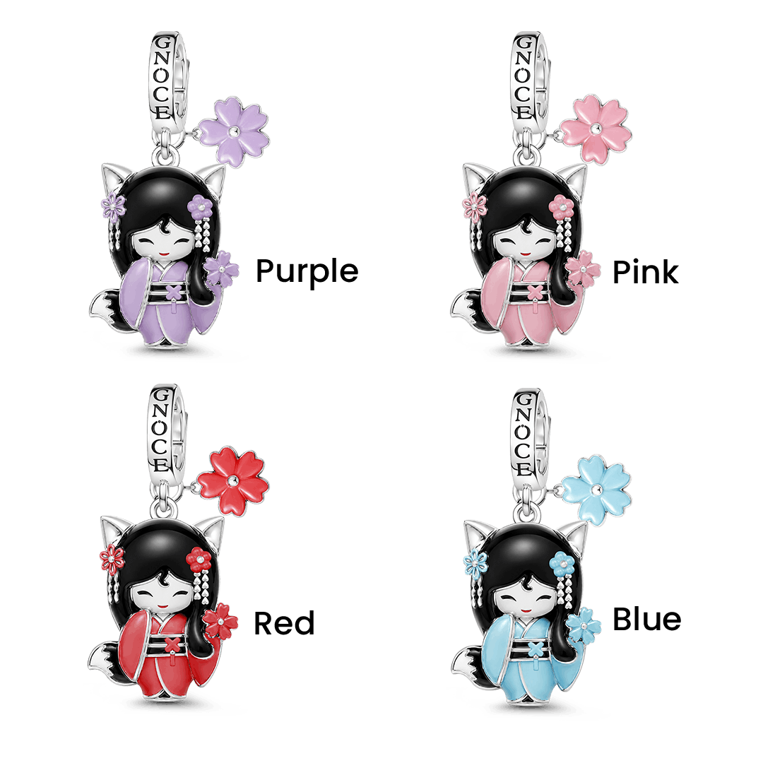 Gnoce Japanese Kokeshi Girl Clasp Dangle Charm Platinum-plated Silver Blend_2