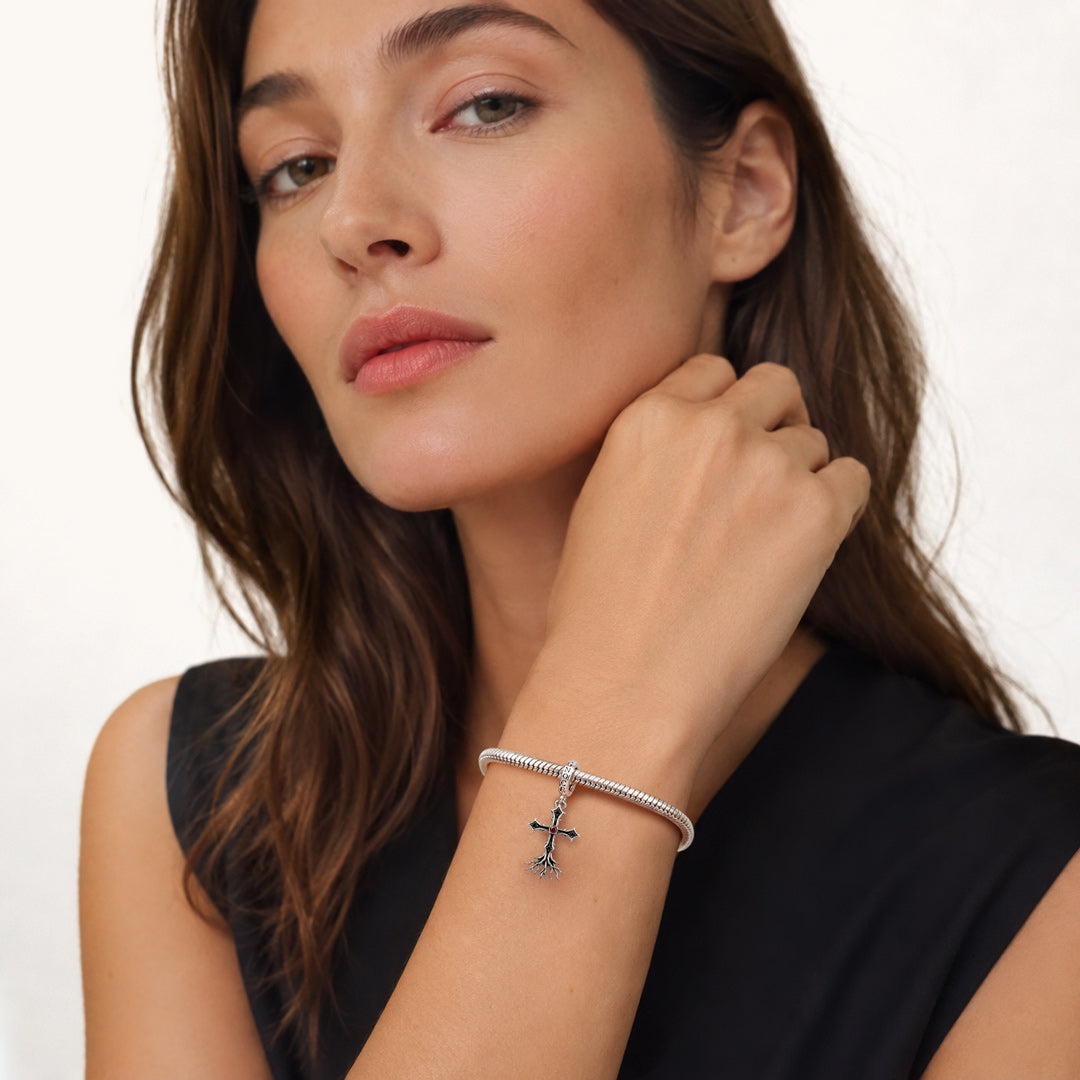 Gnoce Religious Series Root Cross Clasp Dangle Charm Black Gold-plated Silver Blend_4
