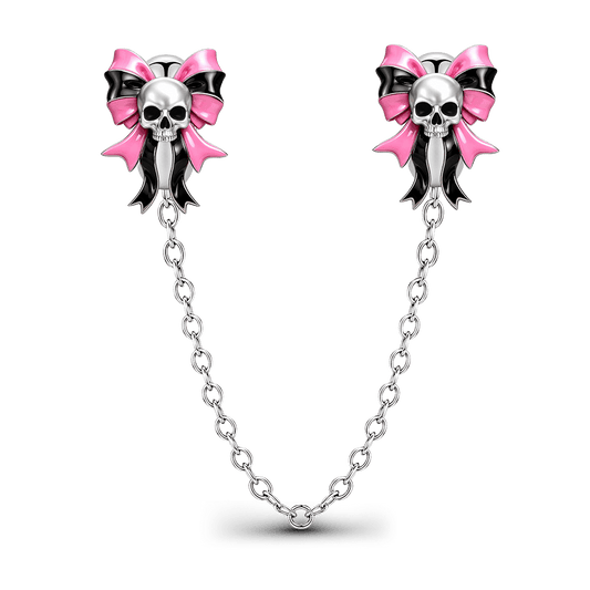 Gnoce Pink Punk Halloween Skull Bow Safety Chain Bead Platinum-plated Silver Blend_1