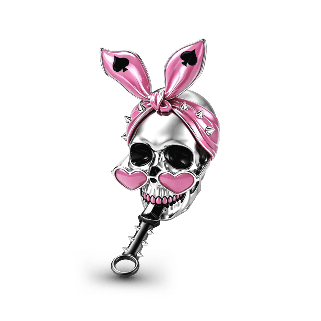 Gnoce Pink Punk Halloween Skull Bunny Ear Key Bead Platinum-plated Silver Blend_1