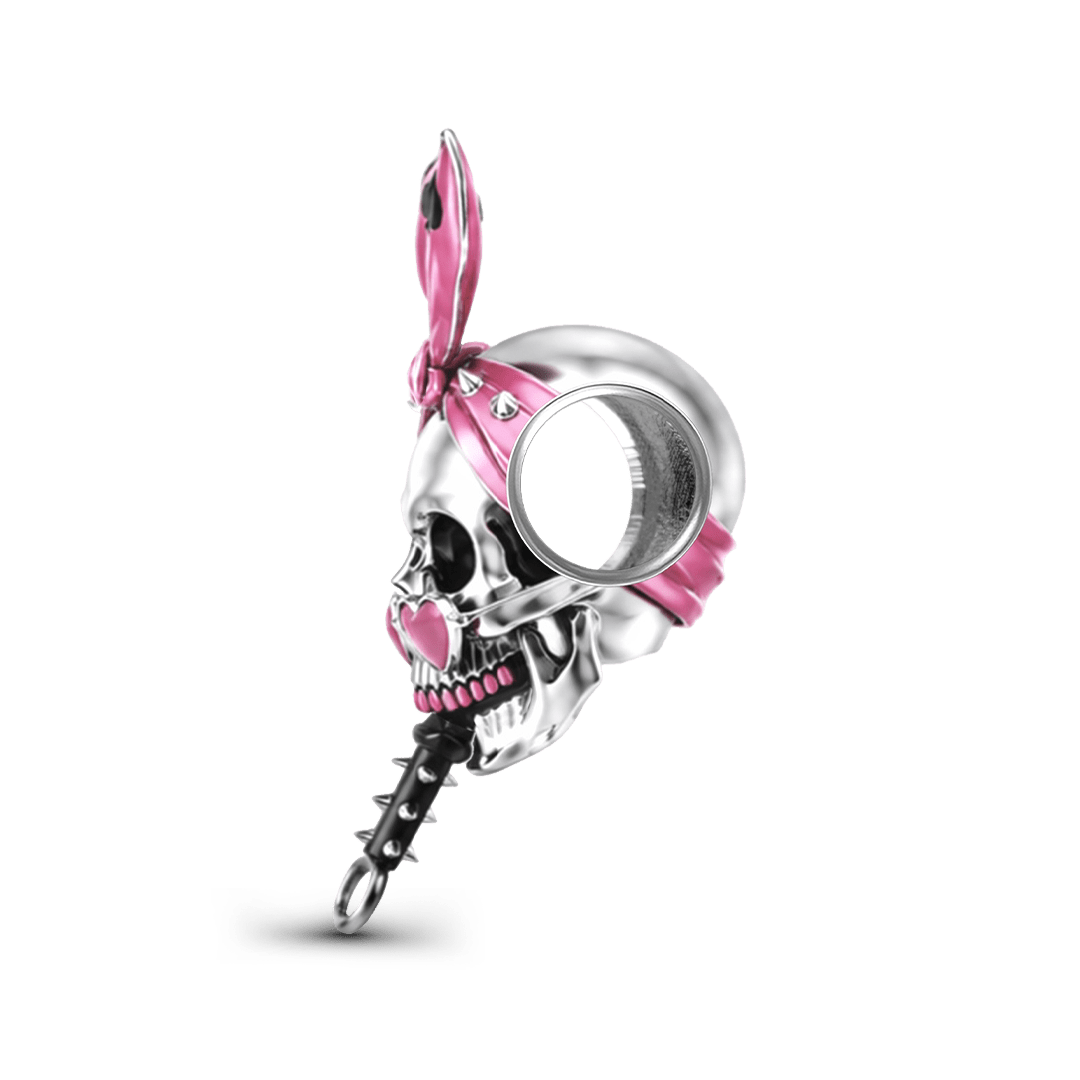 Gnoce Pink Punk Halloween Skull Bunny Ear Key Bead Platinum-plated Silver Blend_5