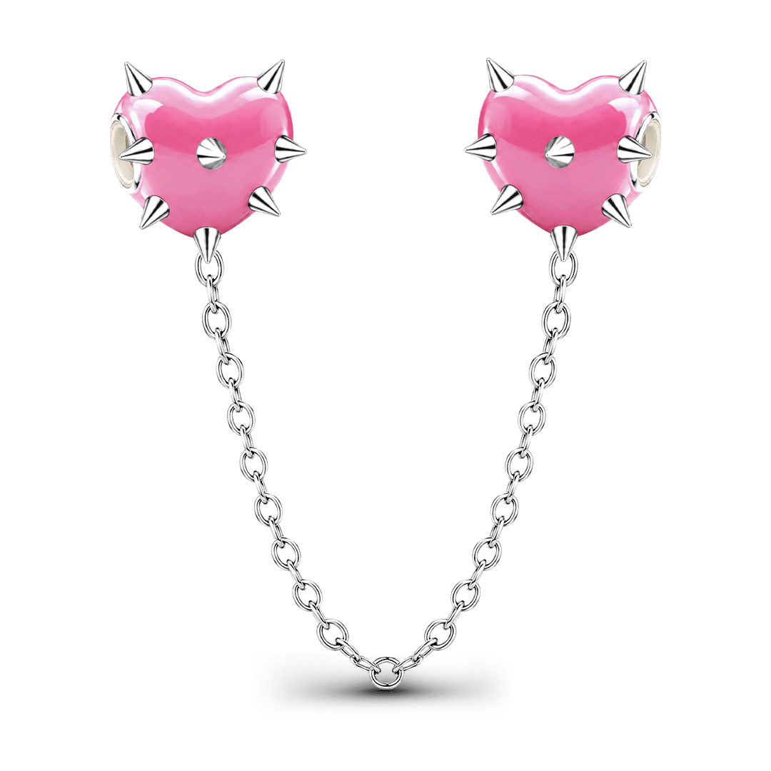 Gnoce Pink Punk Spiked Heart Safety Chain Bead Platinum-plated Silver Blend_1