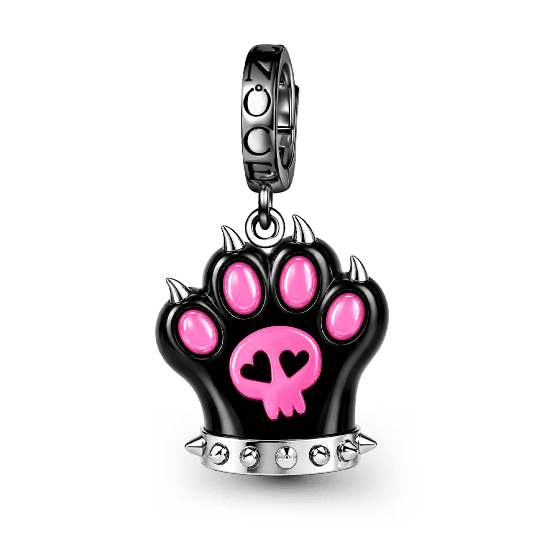 Gnoce Glow-in-the-dark Punk Spiked Cat Paw Clasp Dangle Charm Black Gold-plated Silver Blend_2