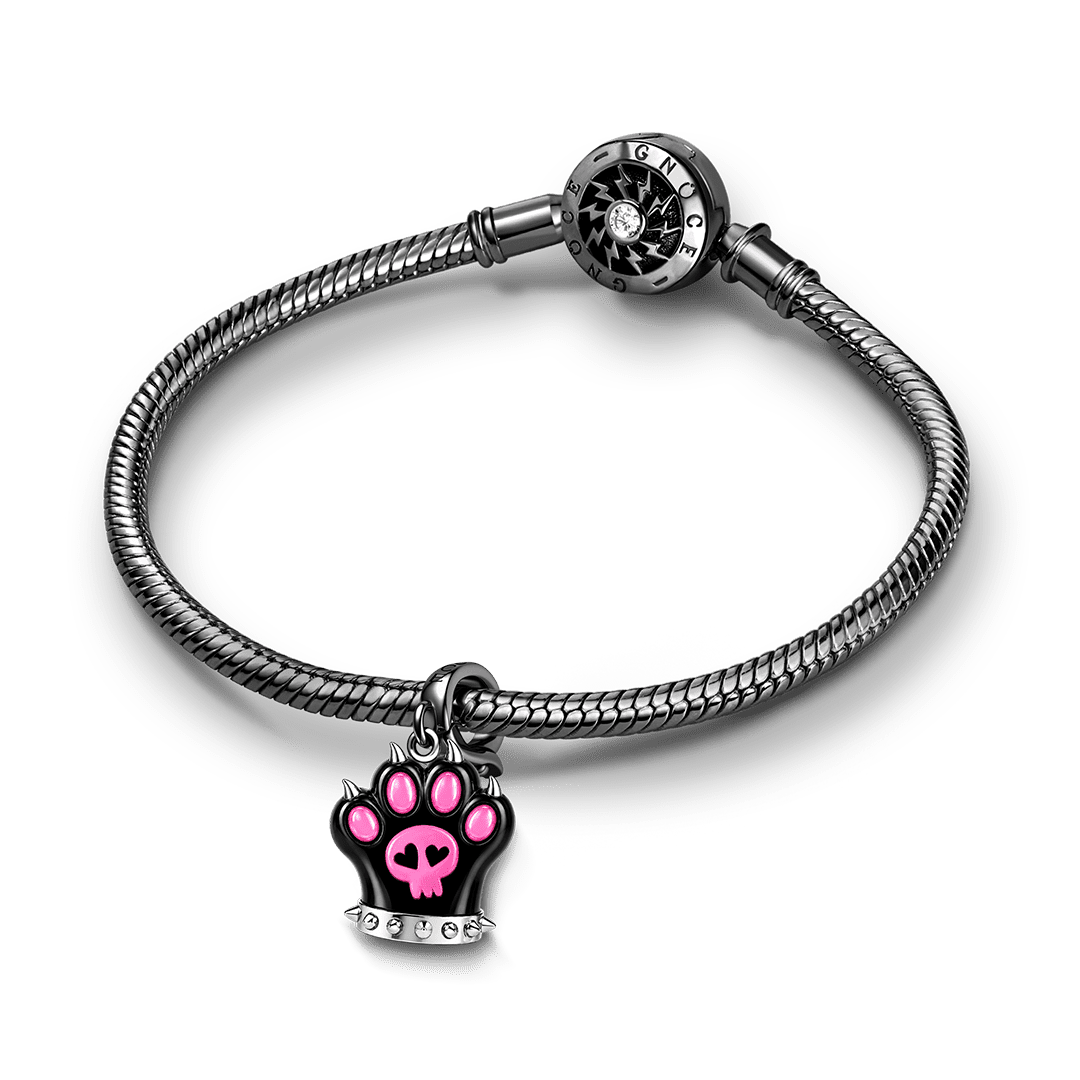 Gnoce Glow-in-the-dark Punk Spiked Cat Paw Clasp Dangle Charm Black Gold-plated Silver Blend_4