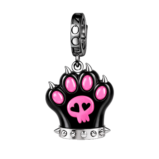 Gnoce Glow-in-the-dark Punk Spiked Cat Paw Clasp Dangle Charm Black Gold-plated Silver Blend_1
