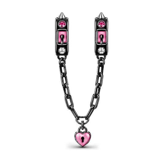 Gnoce Pink Punk Belt Lock Safety Chain Bead Black Gold-plated Silver Blend_1