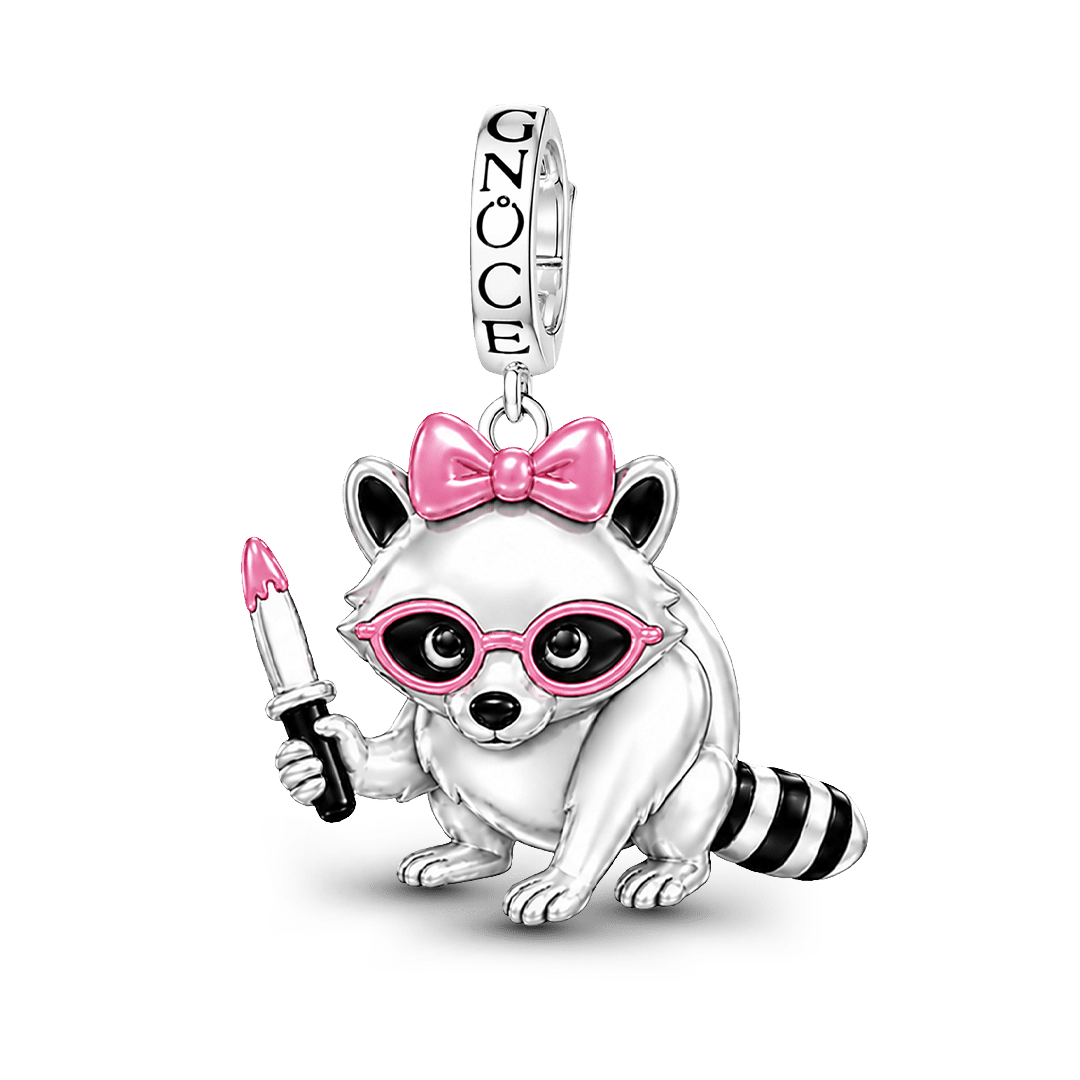 Gnoce Pink Punk Knife Raccoon Clasp Dangle Charm Platinum-plated Silver Blend_1