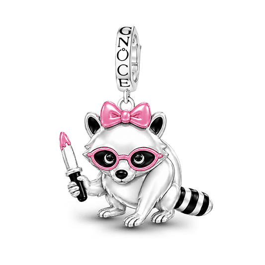 Gnoce Pink Punk Knife Raccoon Clasp Dangle Charm Platinum-plated Silver Blend_1