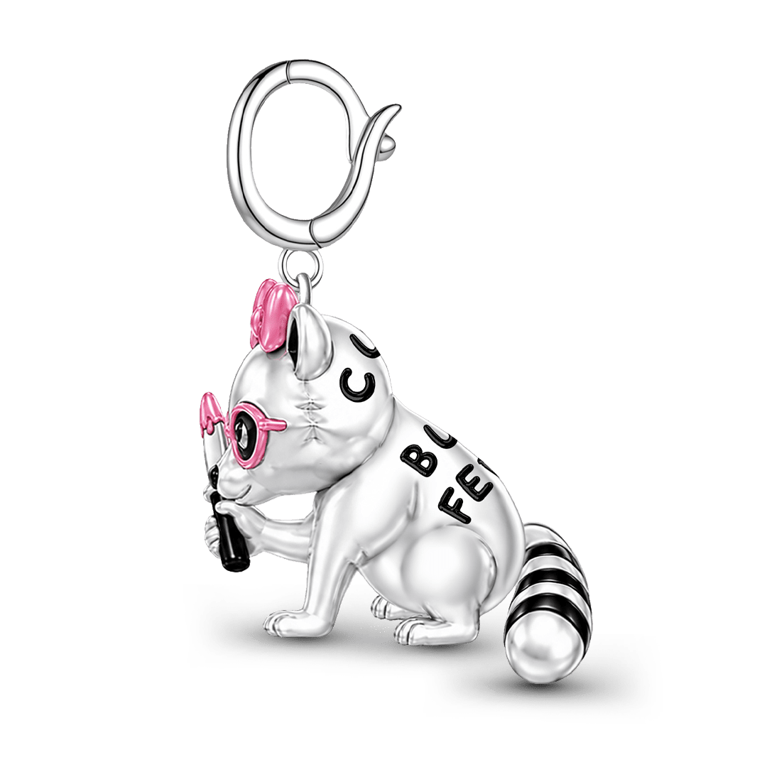 Gnoce Pink Punk Knife Raccoon Clasp Dangle Charm Platinum-plated Silver Blend_6