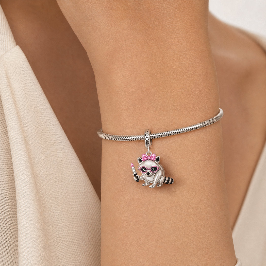 Gnoce Pink Punk Knife Raccoon Clasp Dangle Charm Platinum-plated Silver Blend_3