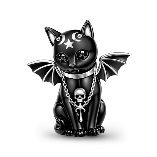 Gnoce Halloween Black Cat Spacer Bead Charm Platinum‑plated Silver Blend_1