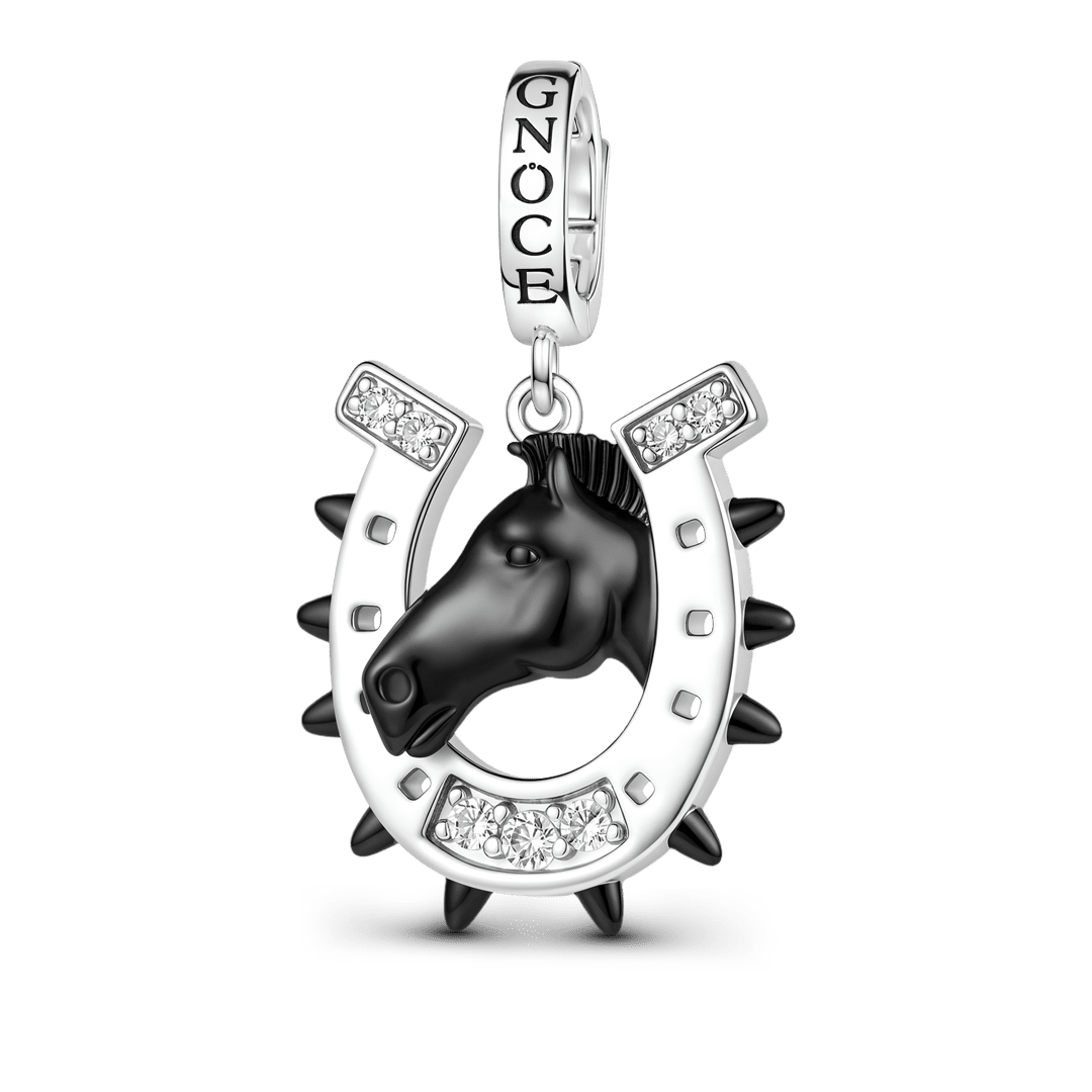 Gnoce Halloween Dark Animal Horseshoe Horse Clasp Dangle Charm Black Gold-plated Silver Blend_1