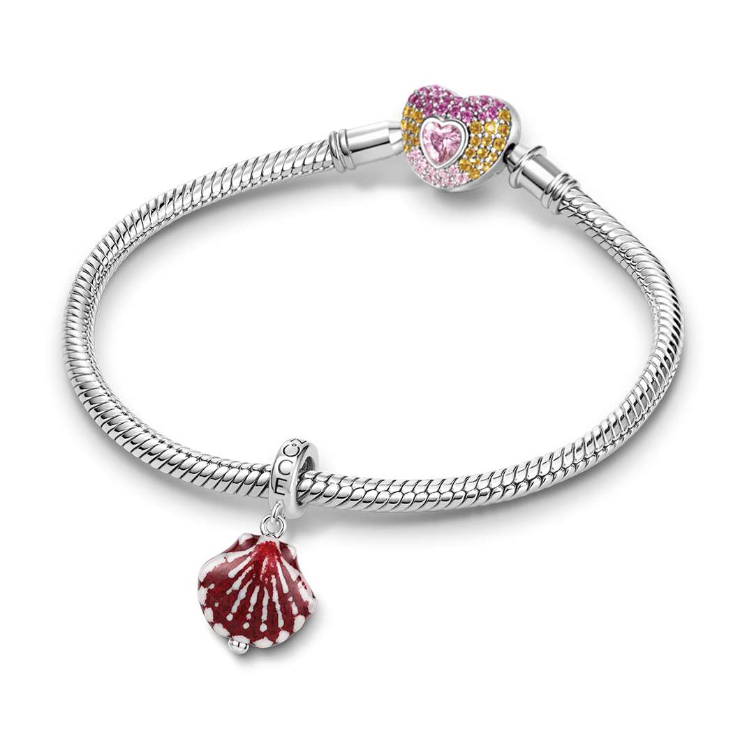 Gnoce Ceramic Seashell Clasp Dangle Charm Platinum-plated Silver Blend_3