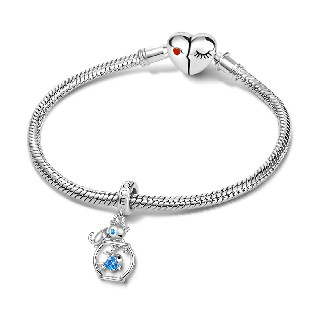 Gnoce Cat Catching Fishbowl Dangle Charm Platinum-plated Silver Blend_3