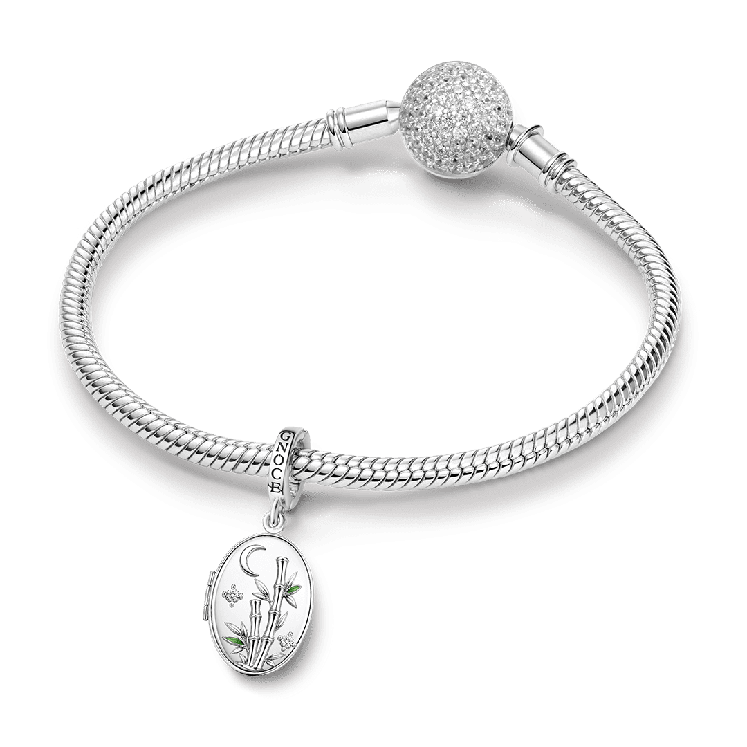 Gnoce Unbroken Bamboo Personalised Clasp Dangle Charm Platinum-plated Silver Blend_5