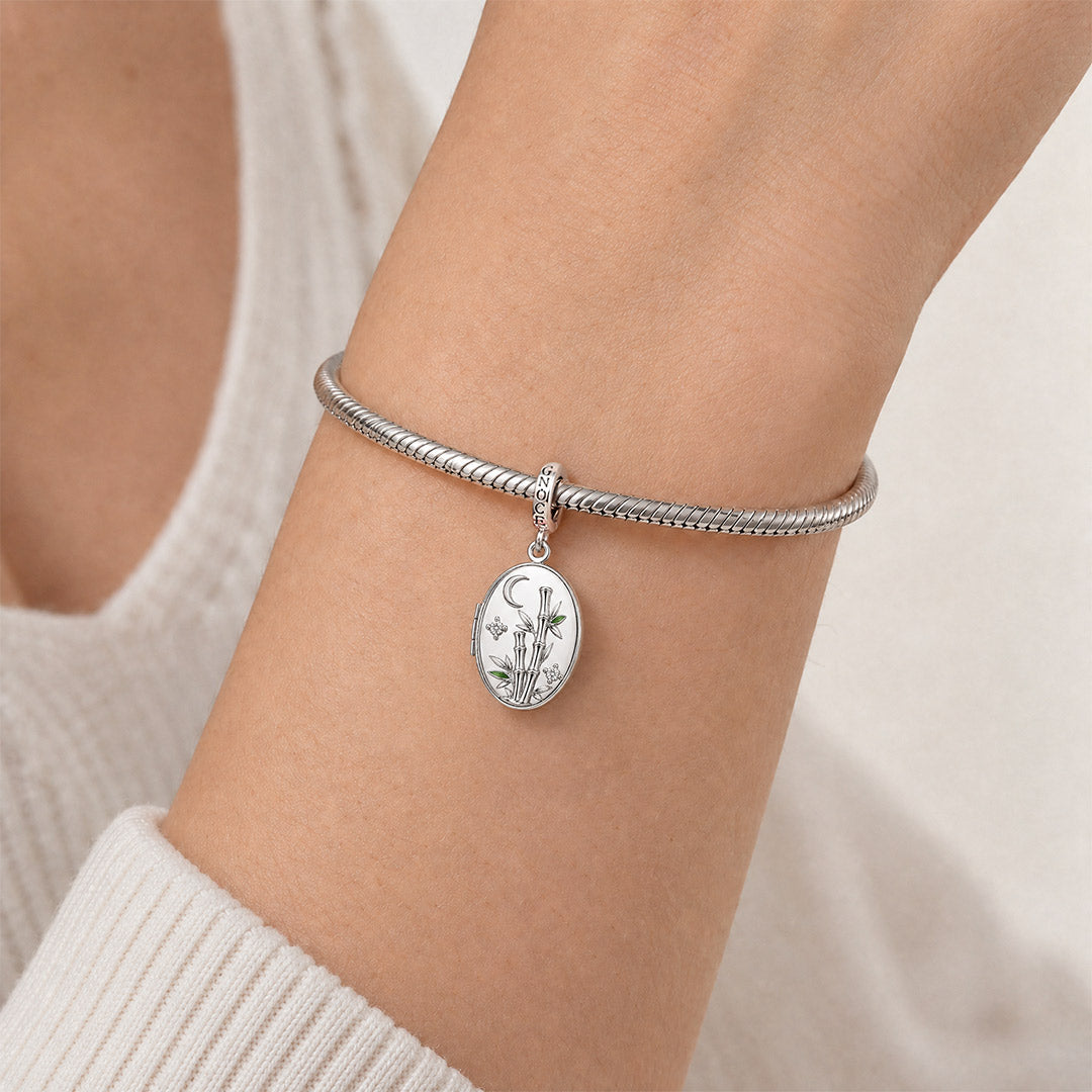 Gnoce Unbroken Bamboo Personalised Clasp Dangle Charm Platinum-plated Silver Blend_4