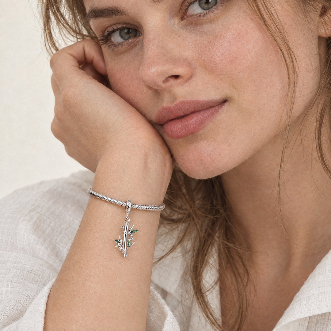 Gnoce Unbroken Bamboo Clasp Dangle Charm Platinum-plated Silver Blend_4