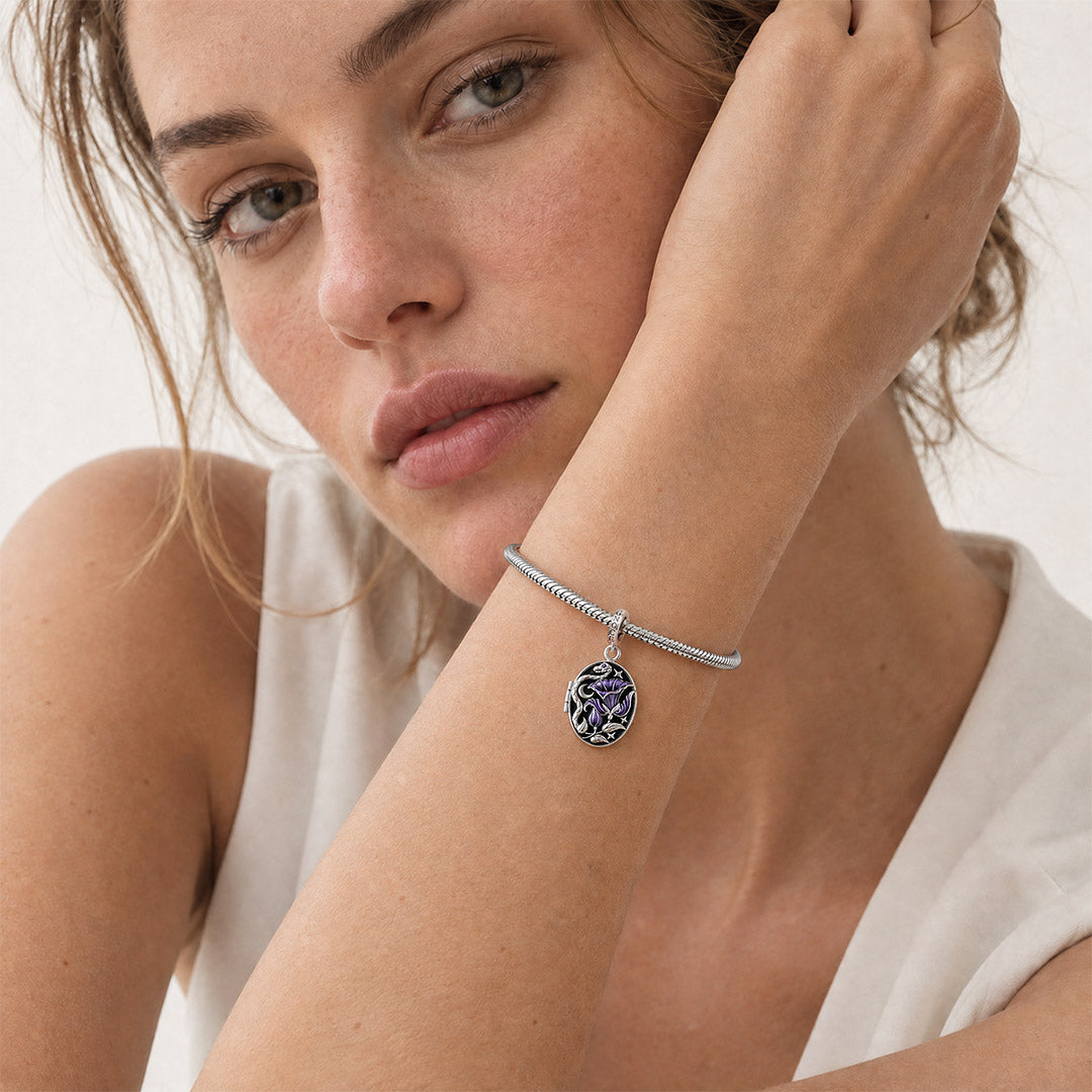 Gnoce Glow-in-the-dark Temptress Datura Personalised Locket Clasp Dangle Charm Platinum-plated Silver Blend_6