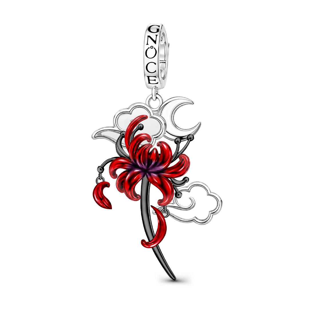 Gnoce Glow-in-the-dark Forbidden Red Spider Lily Dangle Charm Platinum-plated Silver Blend_2