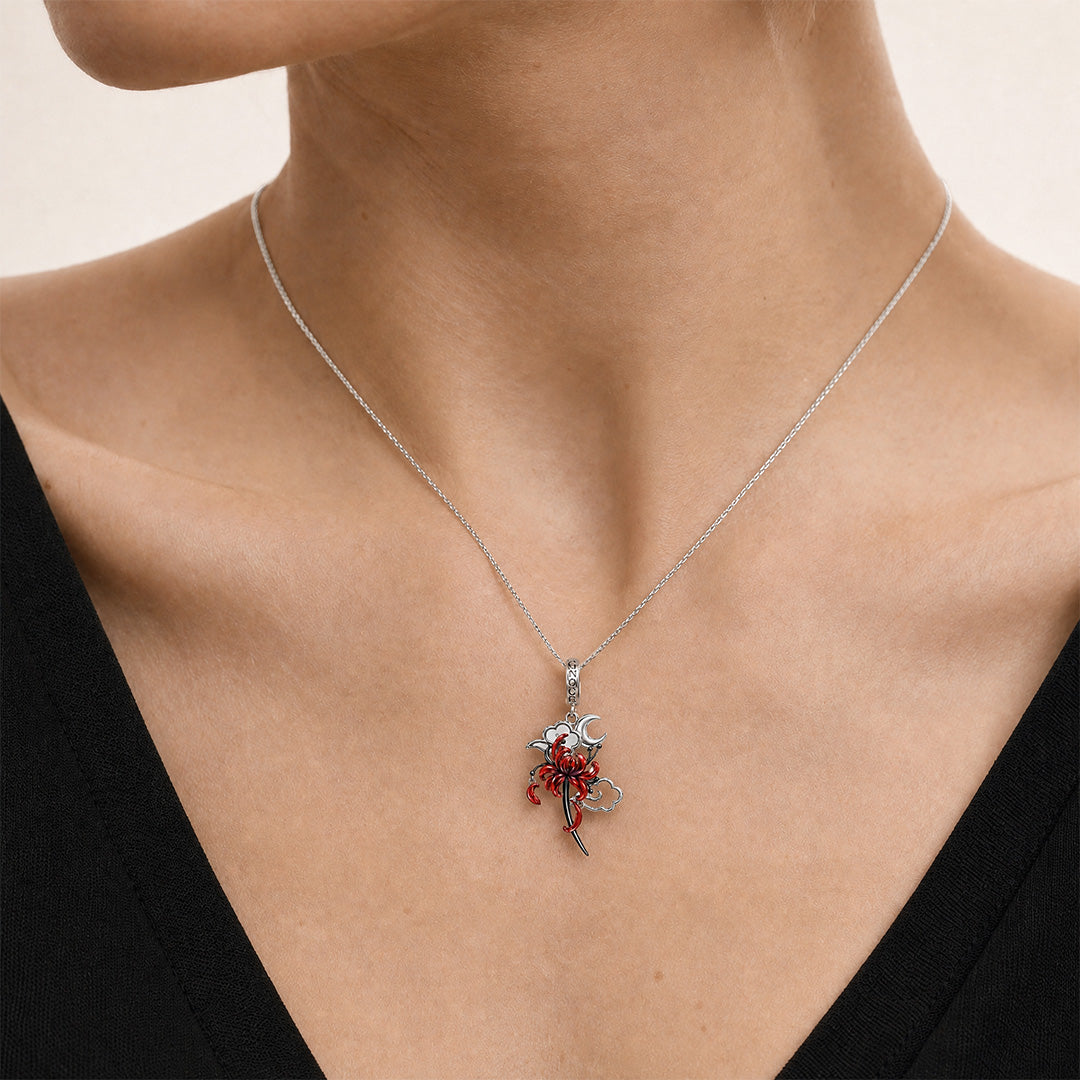 Gnoce Glow-in-the-dark Forbidden Red Spider Lily Dangle Charm Platinum-plated Silver Blend_5