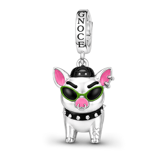 Gnoce Punk Glow‑in‑the‑dark Carefree Pig Rebel Clasp Dangle Charm Platinum‑plated Silver Blend_5