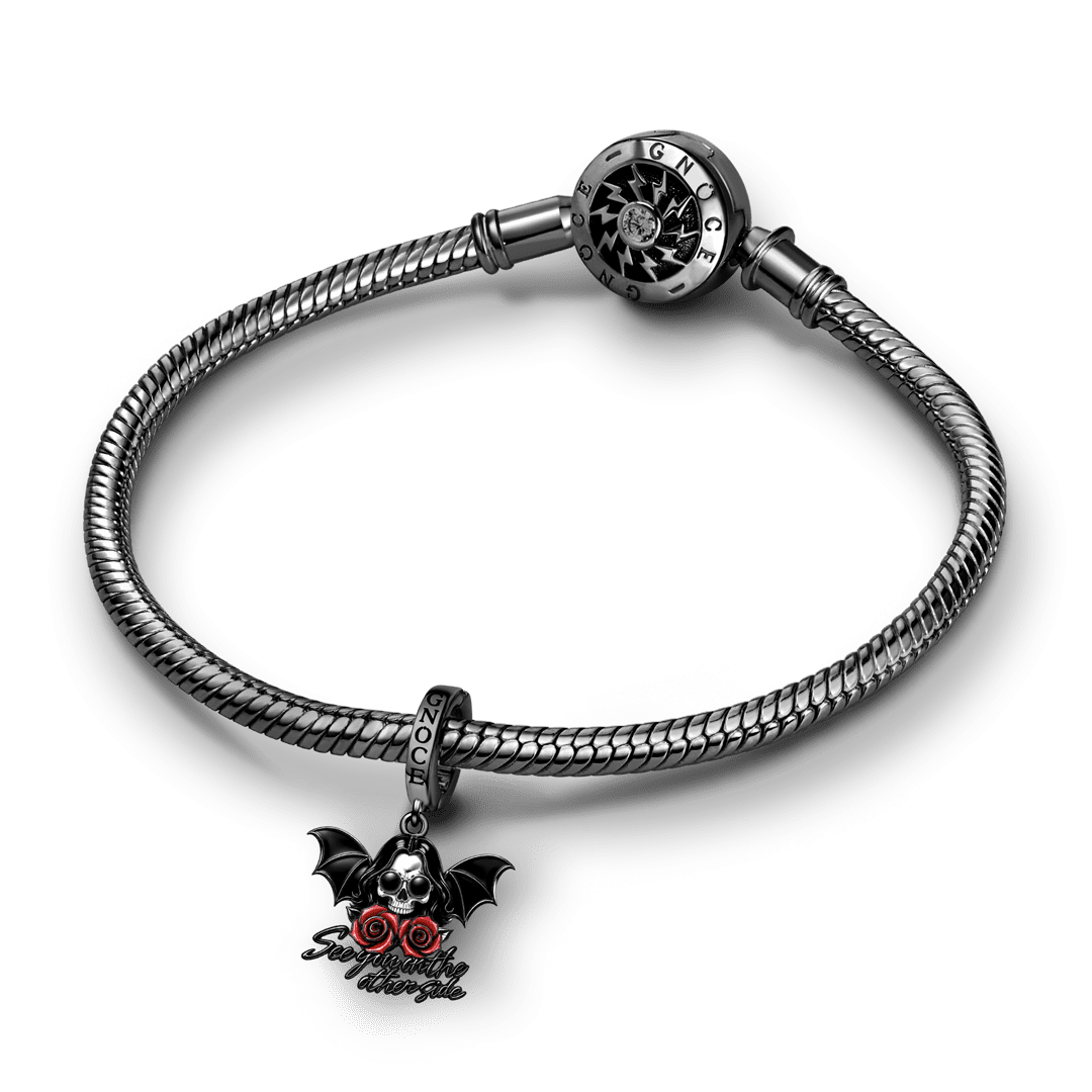 Gnoce Punk Halloween Variant Skull Clasp Dangle Charm Black Gold-plated Silver Blend_3