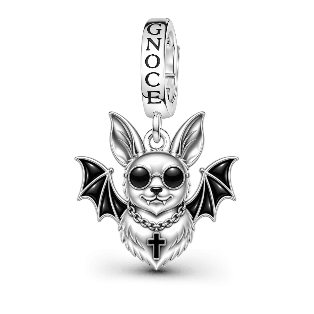 Gnoce Punk Halloween Variant Bat Clasp Dangle Charm Platinum-plated Silver Blend_1
