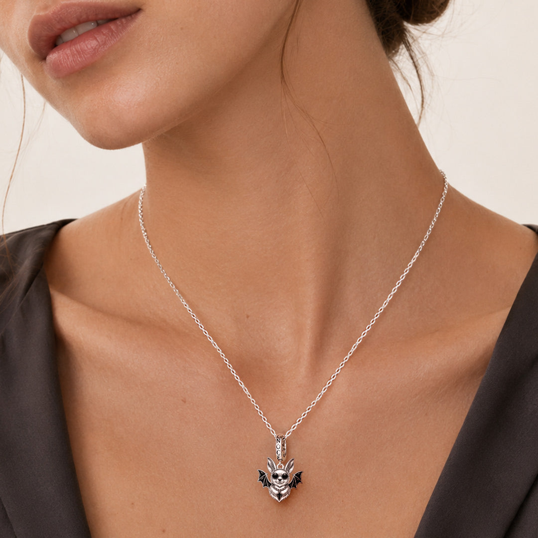 Gnoce Punk Halloween Variant Bat Clasp Dangle Charm Platinum-plated Silver Blend_2