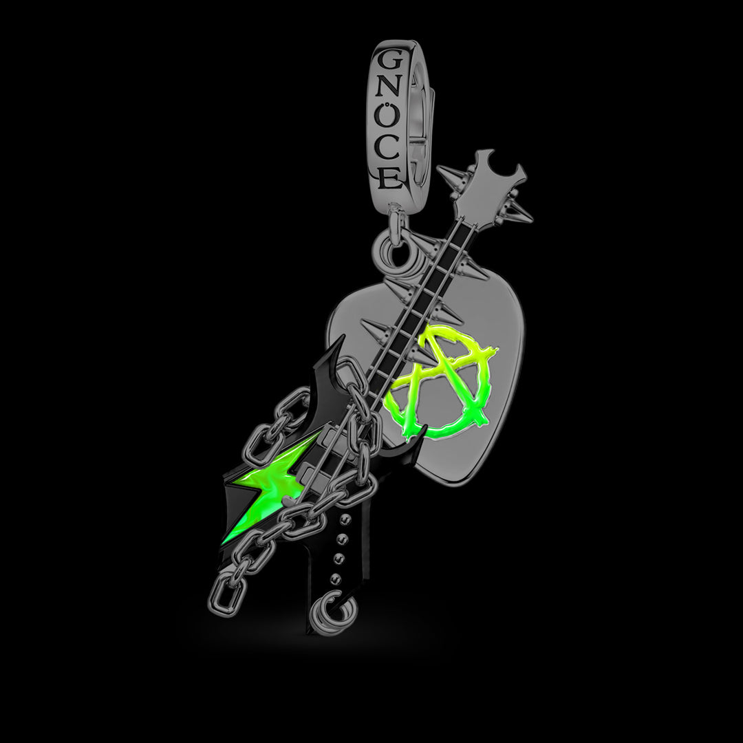Gnoce British Punk Series Guitar Clasp Dangle Charm Glow-in-the-dark Black Gold-plated Silver Blend_2