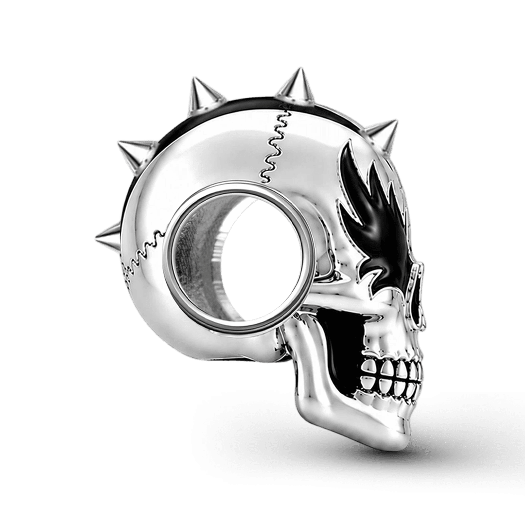 Gnoce Halloween Punk Flame Eyed Spiked Skull Bead Glow-in-the-dark Platinum-plated Silver Blend_6