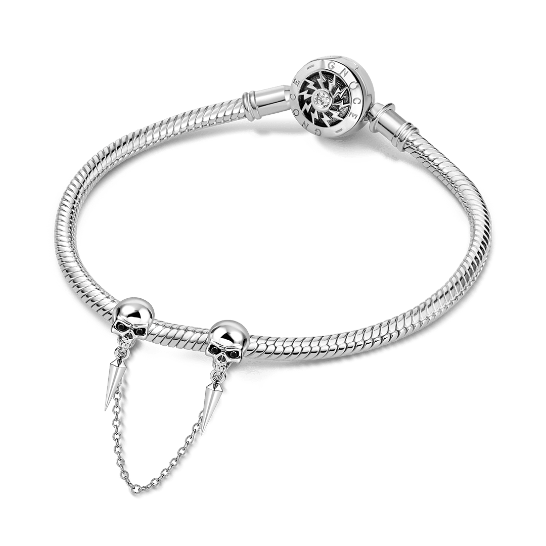 Gnoce Halloween Punk Series Silver Skull Safety Chain Platinum-plated Silver Blend_3