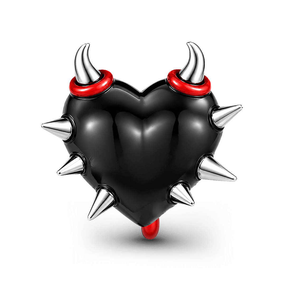 Gnoce Punk Series Devil Spiked Heart Bead Glow-in-the-dark Black Gold-plated Silver Blend_7