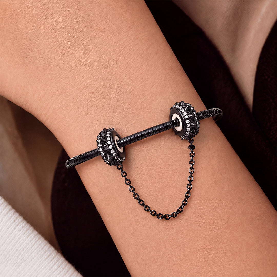 Gnoce Punk Series Black Spiked Safety Chain Black Gold-plated Silver Blend_2