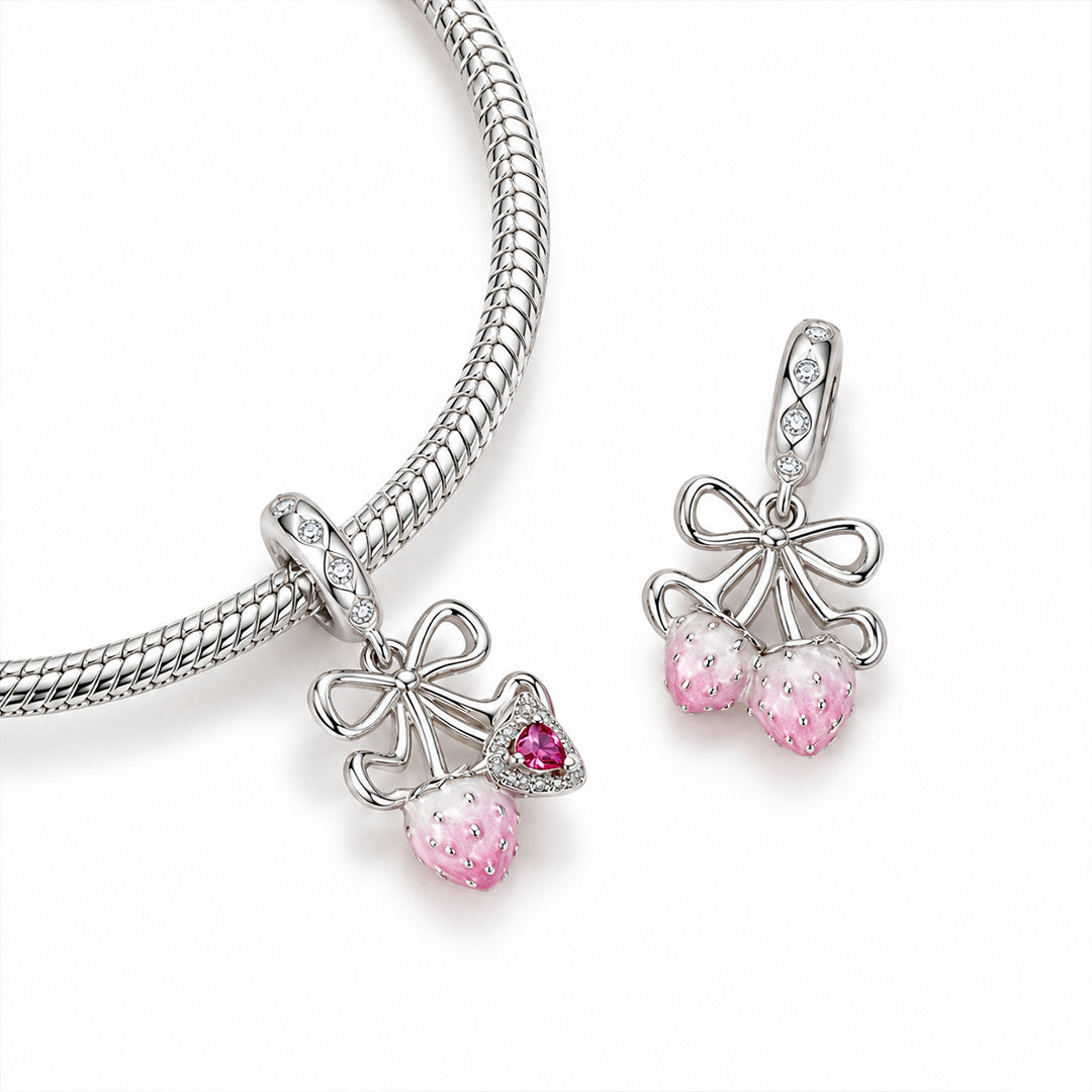 Gnoce Pink Enamel Strawberry Bow Dangle Charm_6