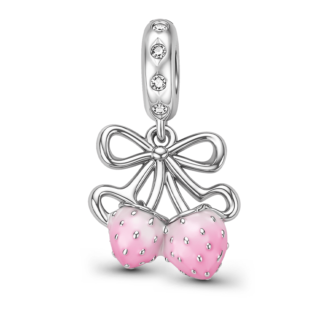 Gnoce Pink Enamel Strawberry Bow Dangle Charm_7