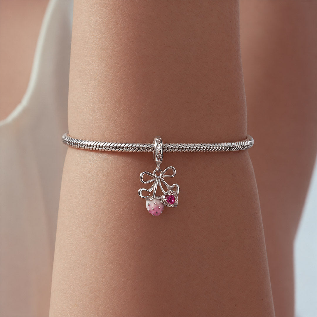 Gnoce Pink Enamel Strawberry Bow Dangle Charm_2