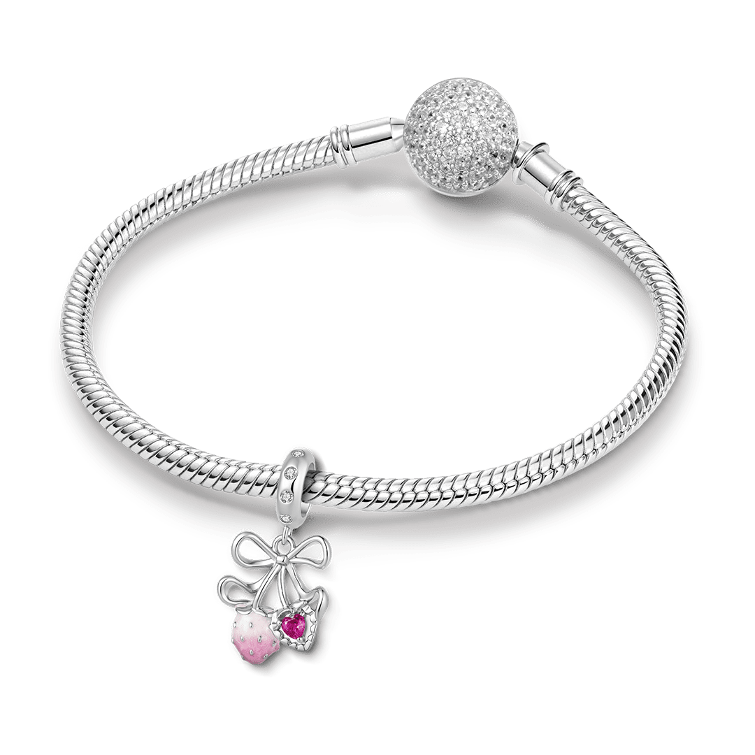 Gnoce Pink Enamel Strawberry Bow Dangle Charm_5