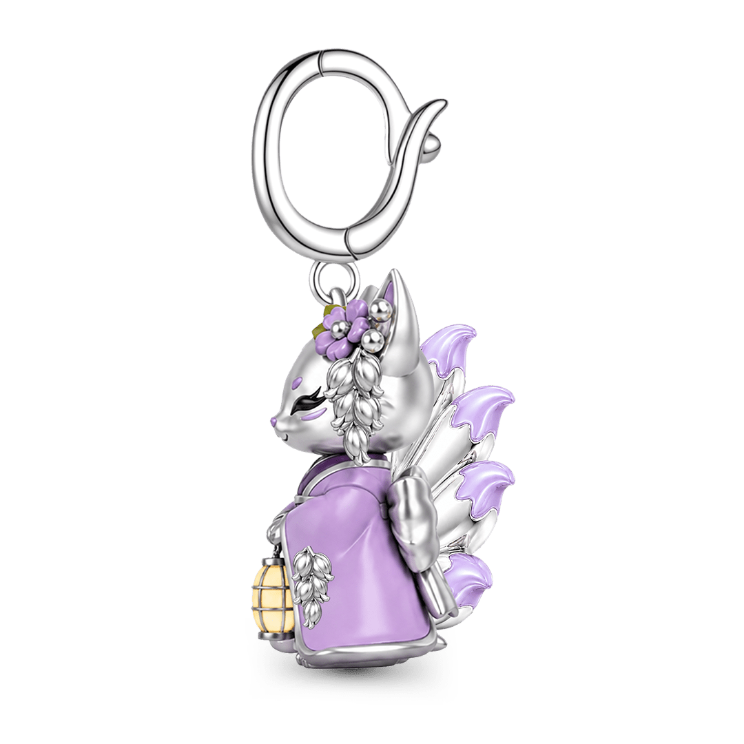 Gnoce Japanese Nine-tailed Fox Purple Lantern Clasp Dangle Charm Glow-in-the-dark Platinum-plated Silver Blend_6
