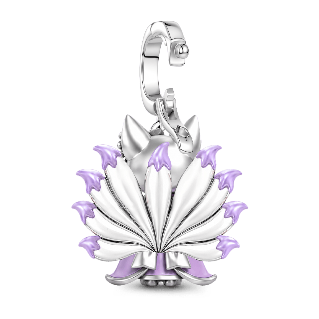 Gnoce Japanese Nine-tailed Fox Purple Lantern Clasp Dangle Charm Glow-in-the-dark Platinum-plated Silver Blend_7