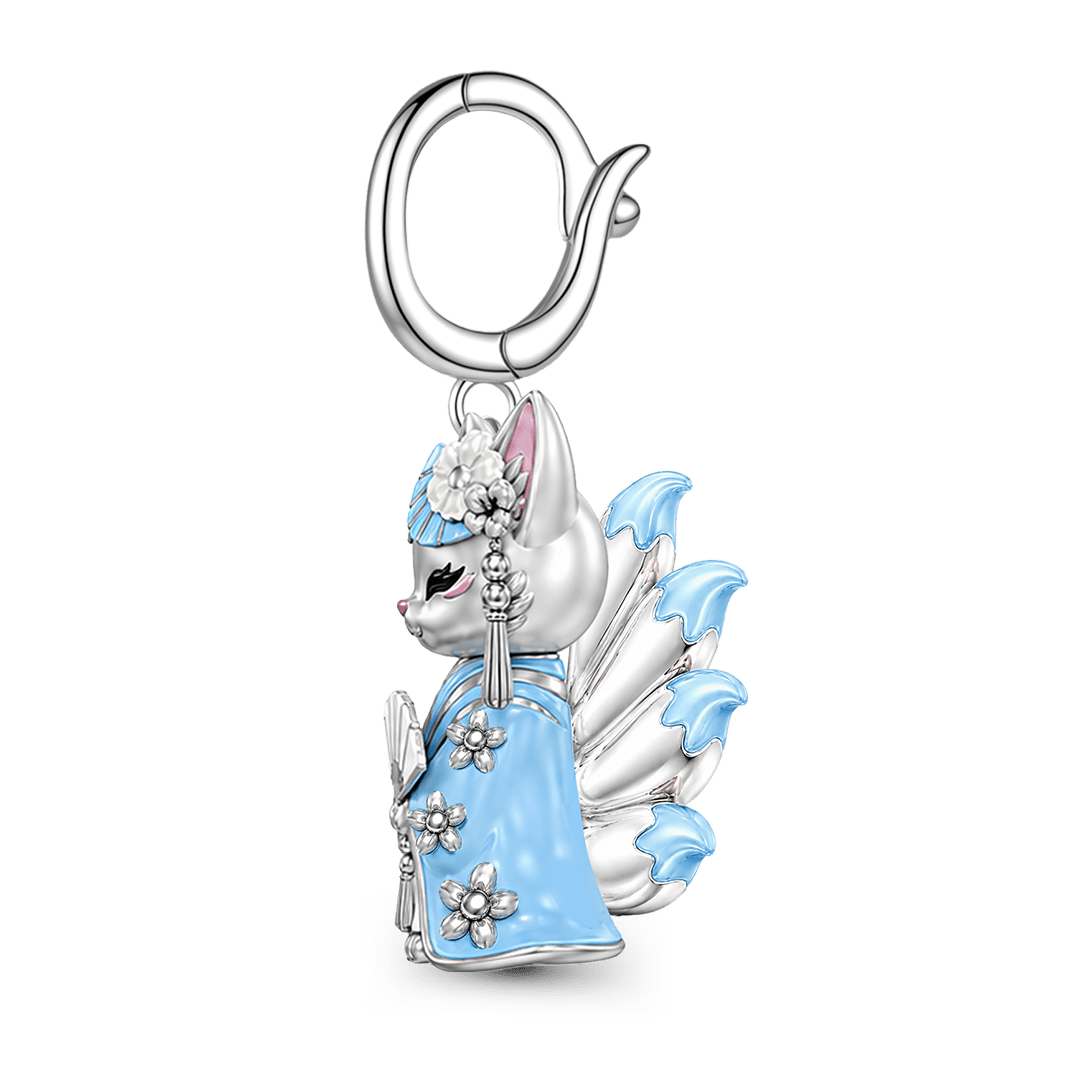 Gnoce Japanese Nine-tailed Fox Blue Fan Clasp Dangle Charm Glow-in-the-dark Platinum-plated Silver Blend_7