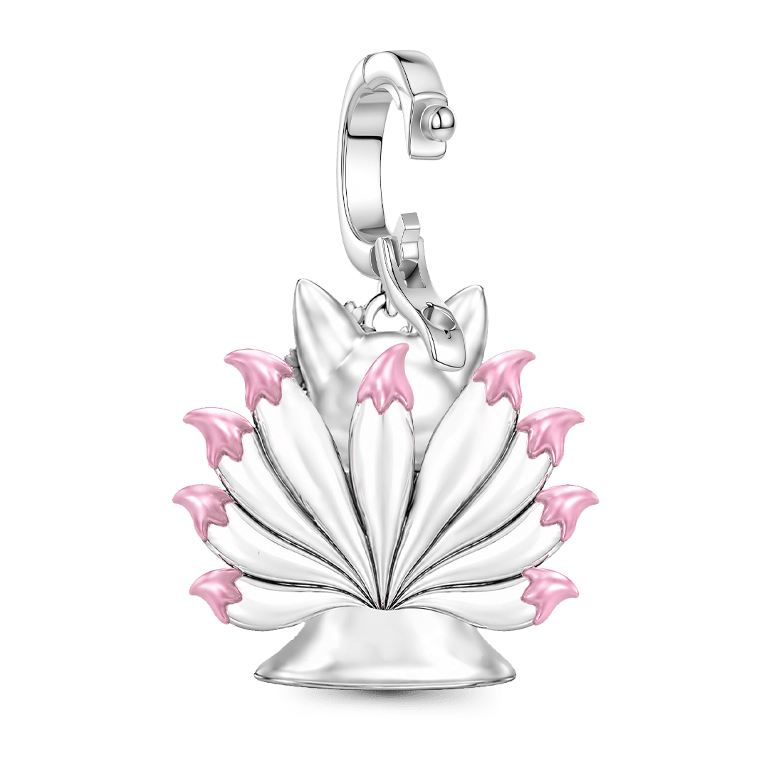 Gnoce Japanese Nine-tailed Fox Pink Cherry Blossom Clasp Dangle Charm Glow-in-the-dark Platinum-plated Silver Blend_7