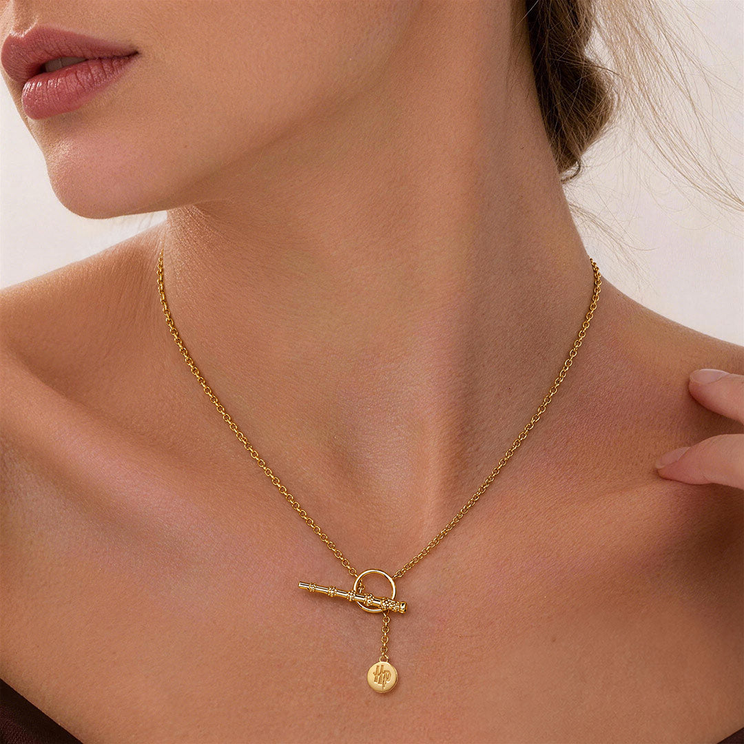 Gnoce Harry Potter Elder Wand Toggle Clasp Gold‑Tone Necklace_2