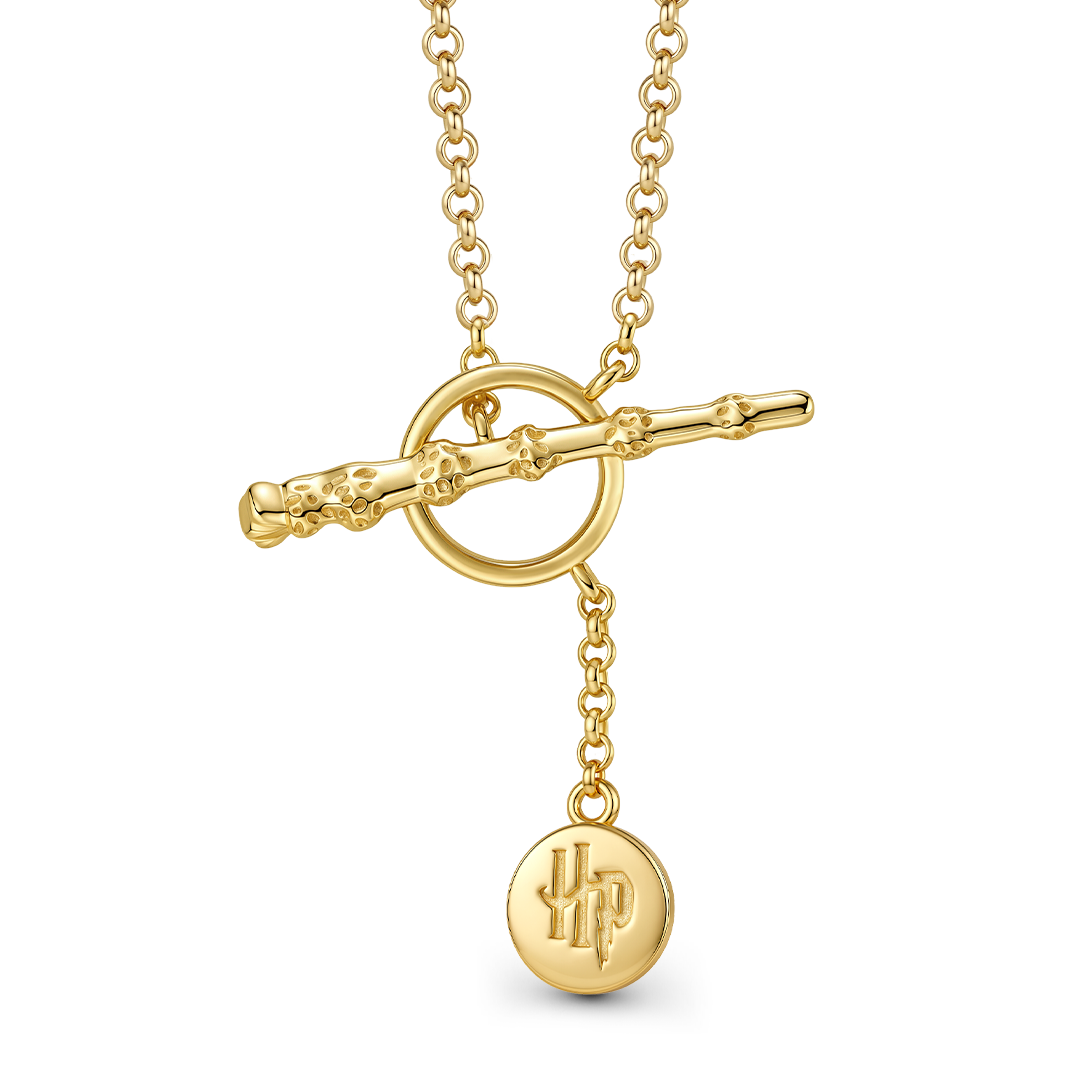 Gnoce Harry Potter Elder Wand Toggle Clasp Gold‑Tone Necklace_1