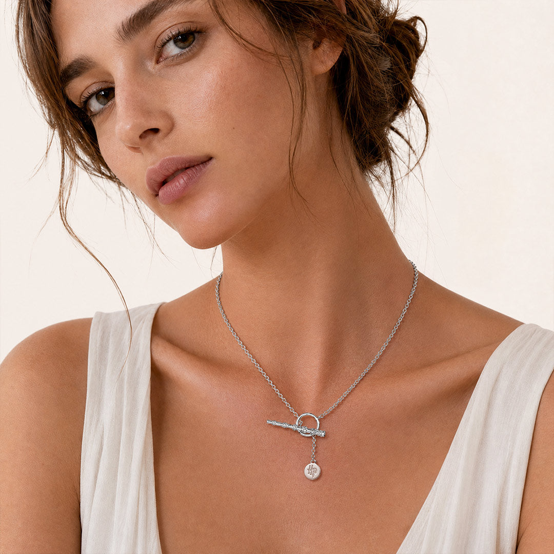 Gnoce Harry Potter Elder Wand Toggle Clasp Silver‑Tone Necklace_3