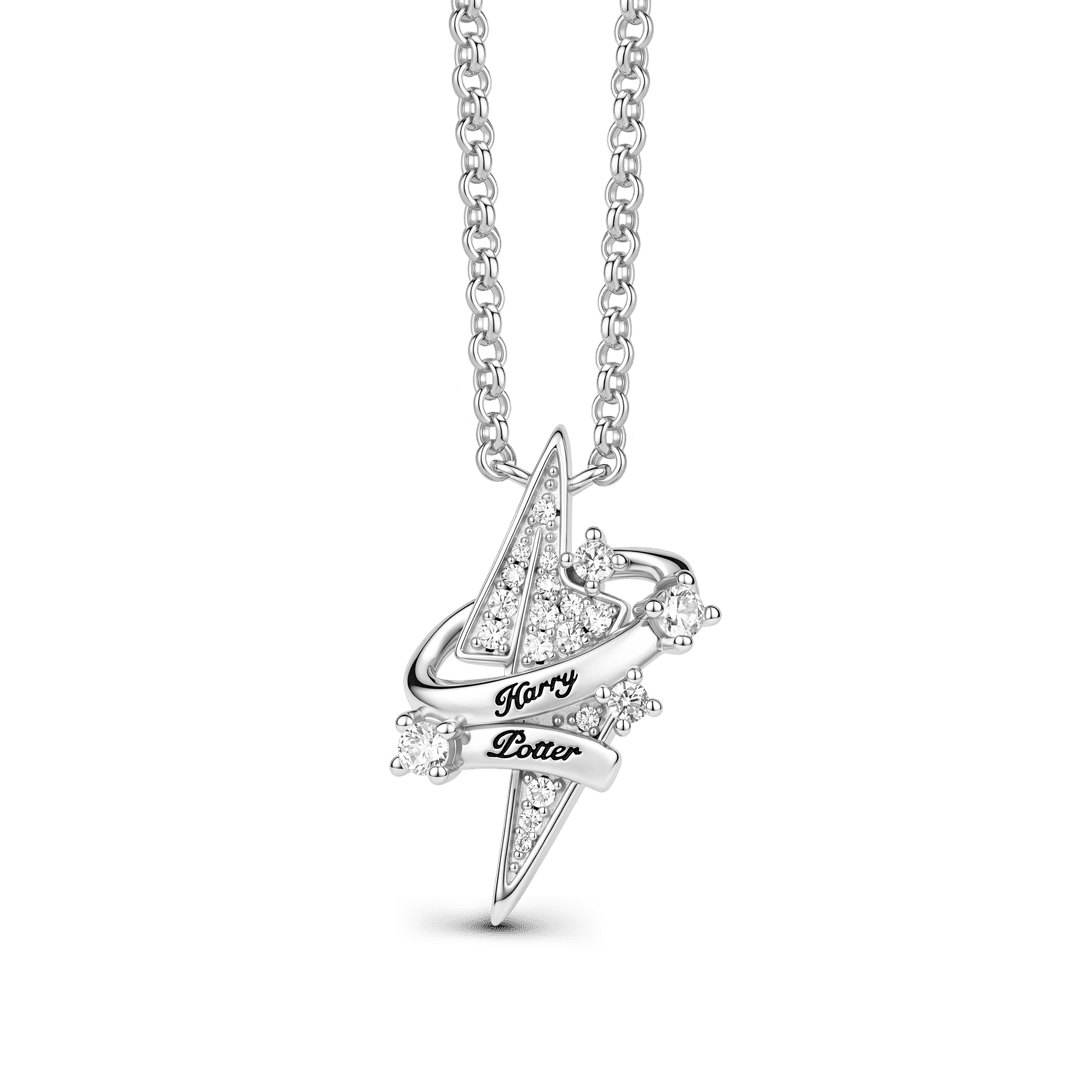Gnoce Harry Potter Lightning Bolt Ribbon Silver‑Tone Necklace_1