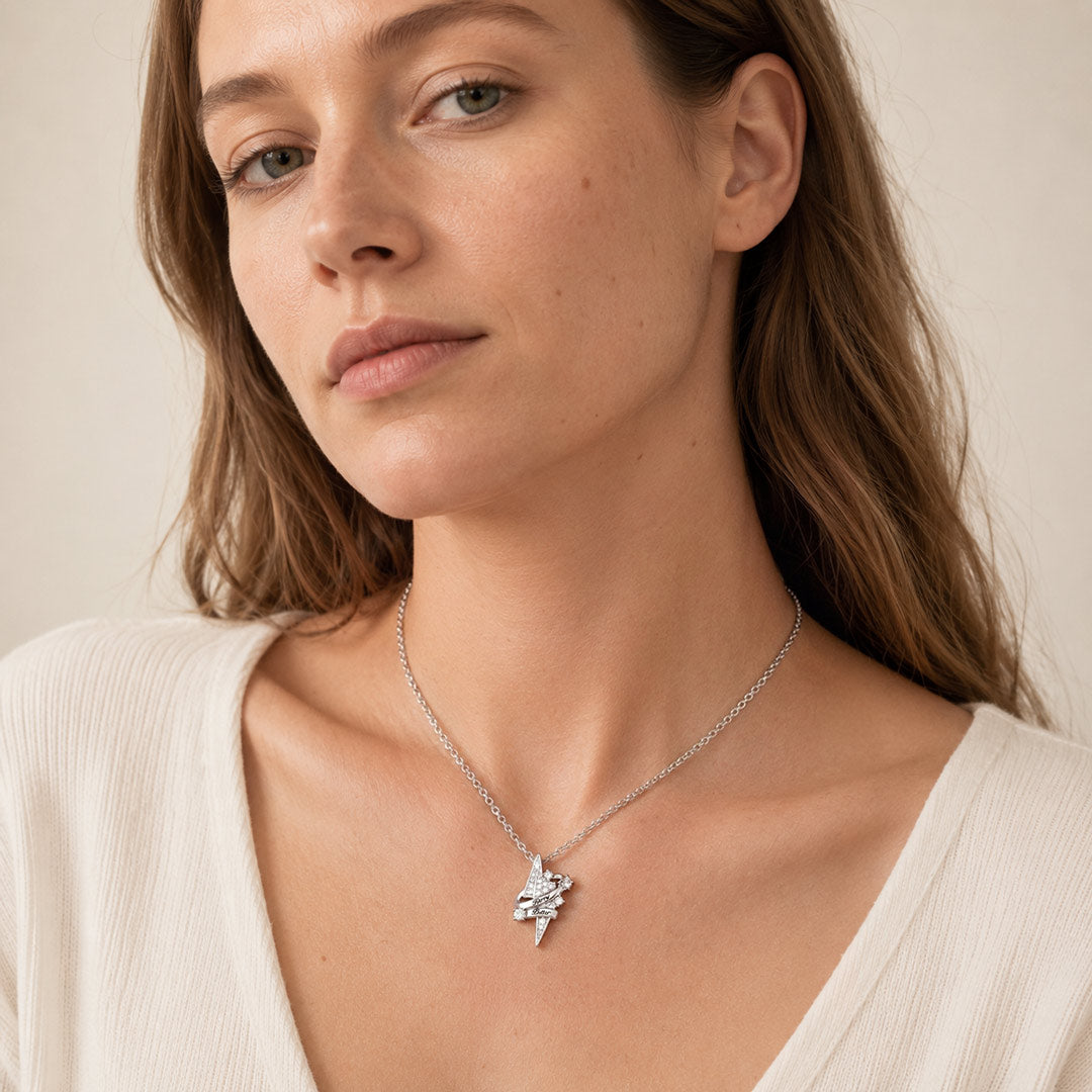Gnoce Harry Potter Lightning Bolt Ribbon Silver‑Tone Necklace_3