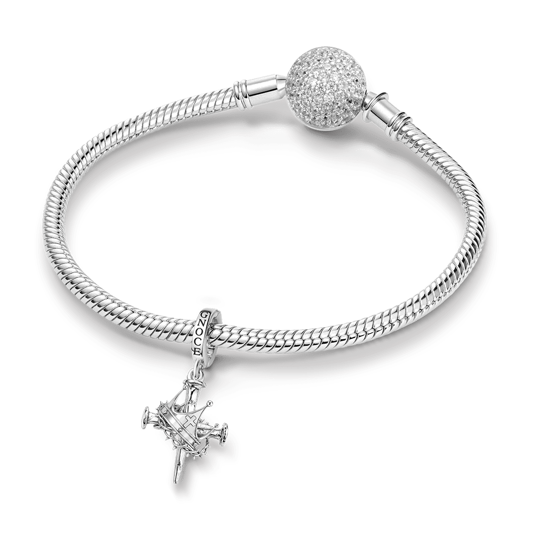 Gnoce Religious Series Crown Cross Clasp Dangle Charm Platinum-plated Silver Blend_3